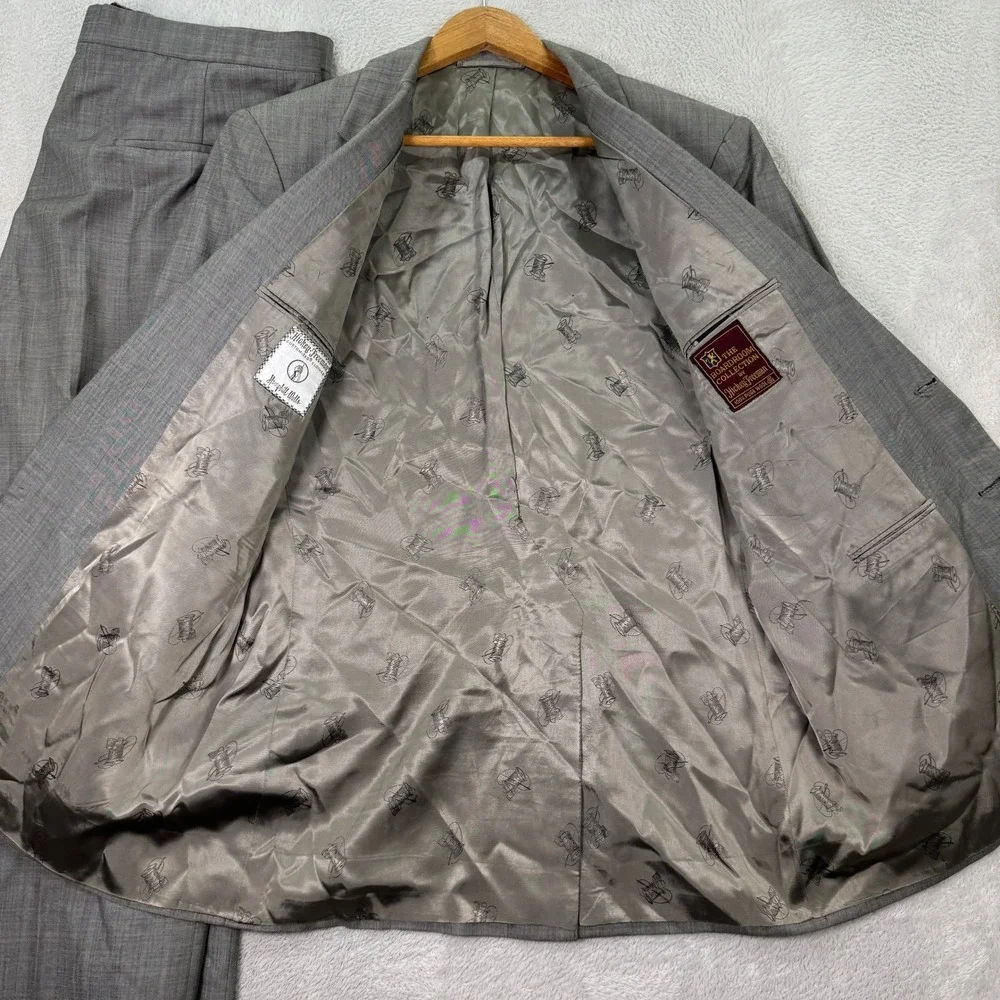 Vintage Hickey Freeman Boardroom Mens 42R Wool Suit Pants 35x28 Gray 2-Button